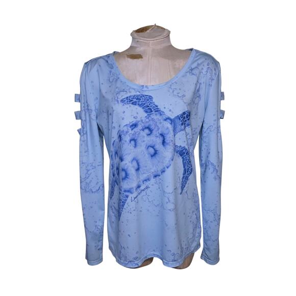 Reel Legends‎ Linnea Szymanski Keep it Cool Turtle Womens Blue Top Size M - Picture 1 of 5